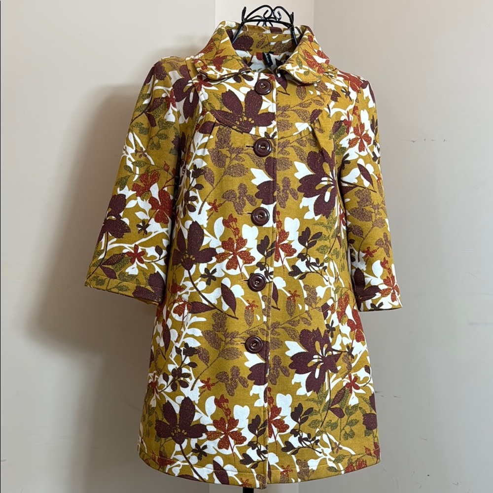 Ambition Floral Button-Up Jacket with 3/4 Sleeves